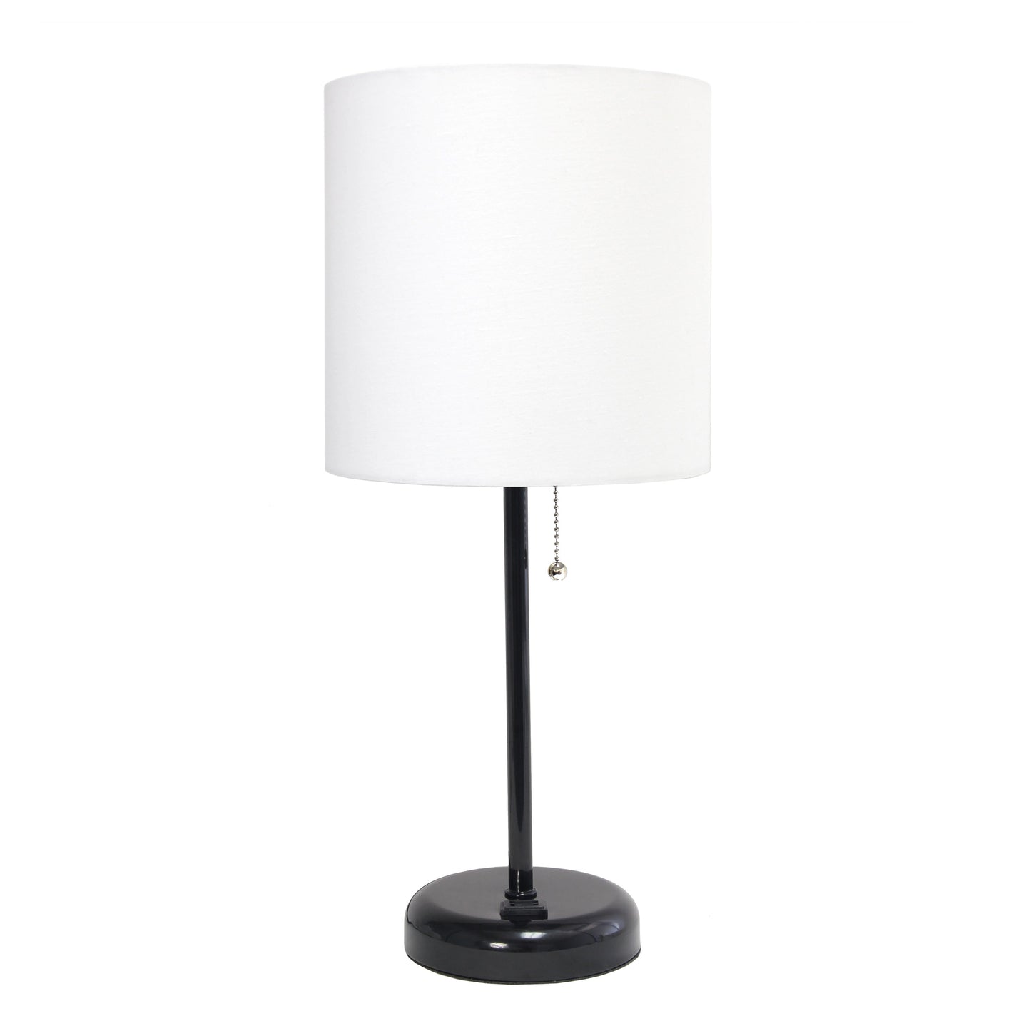 All The Rages Oslo 20" Black Base Standard Table Lamp With Power Outlet In White Fabric Shade