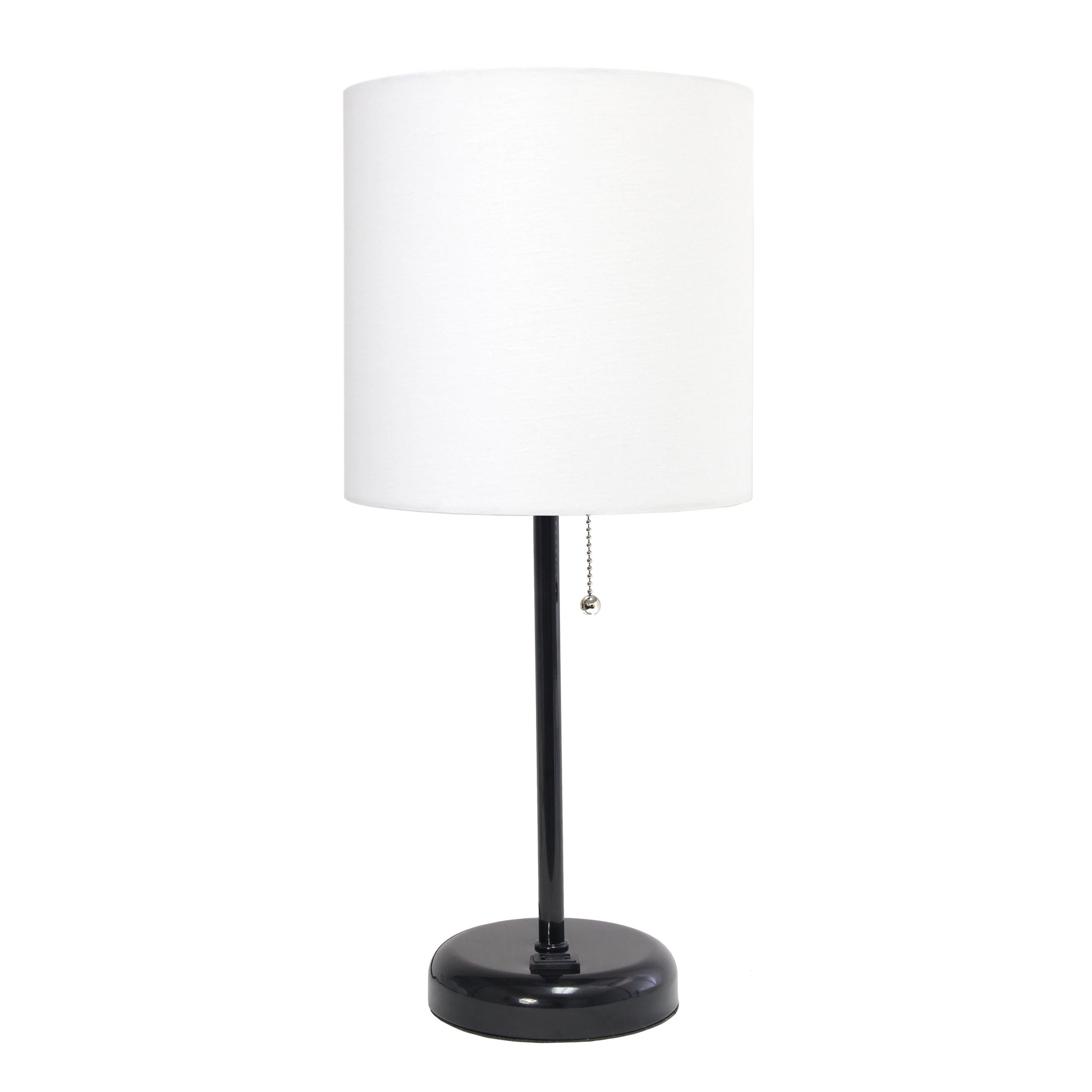 All The Rages Oslo 20" Black Base Standard Table Lamp With Power Outlet In White Fabric Shade