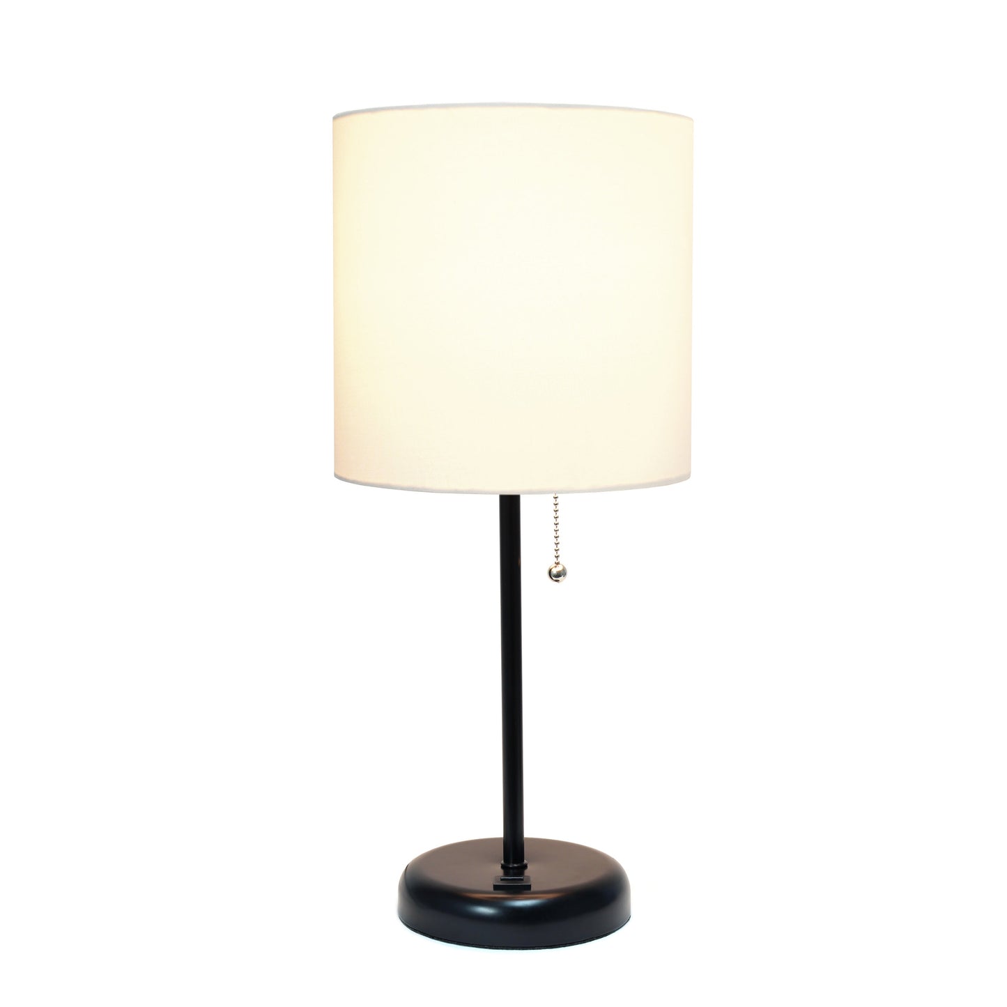 All The Rages Oslo 20" Black Base Standard Table Lamp With USB Power Outlet & White Fabric Shade