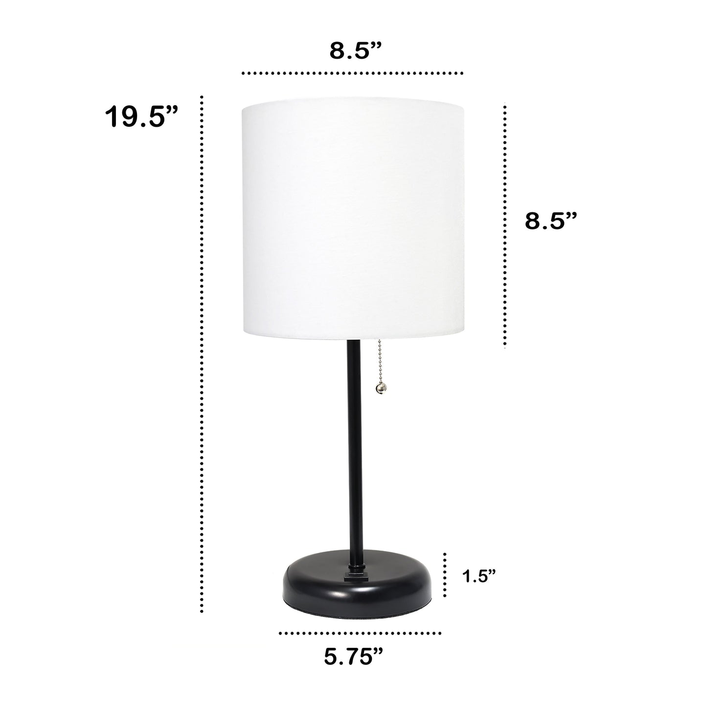All The Rages Oslo 20" Black Base Standard Table Lamp With USB Power Outlet & White Fabric Shade