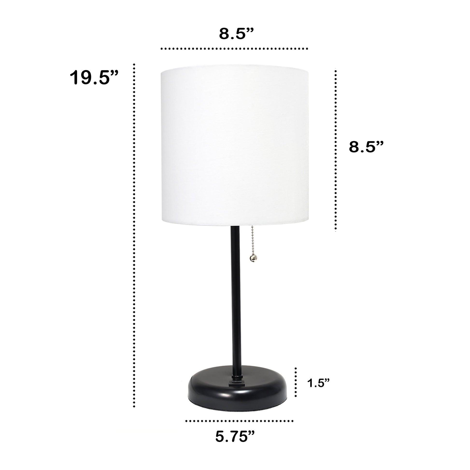 All The Rages Oslo 20" Black Base Standard Table Lamp With USB Power Outlet & White Fabric Shade