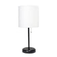 All The Rages Oslo 20" Black Base Standard Table Lamp With USB Power Outlet & White Fabric Shade