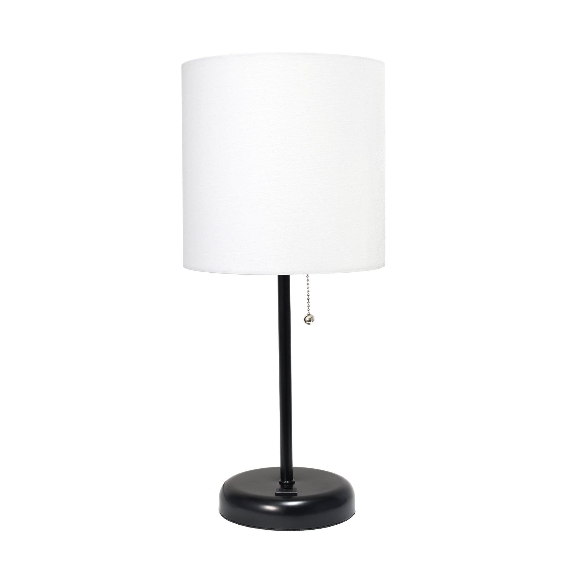 All The Rages Oslo 20" Black Base Standard Table Lamp With USB Power Outlet & White Fabric Shade