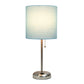 All The Rages Oslo 20" Brushed Steel Base Standard Table Lamp With Power Outlet & Aqua Fabric Shade