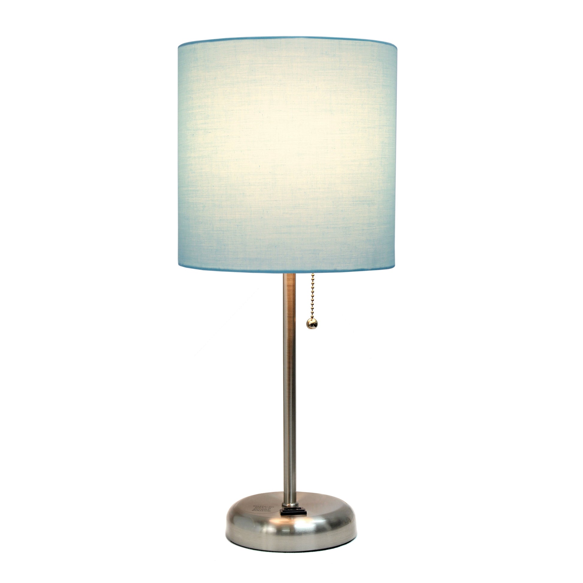 All The Rages Oslo 20" Brushed Steel Base Standard Table Lamp With Power Outlet & Aqua Fabric Shade