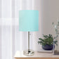 All The Rages Oslo 20" Brushed Steel Base Standard Table Lamp With Power Outlet & Aqua Fabric Shade