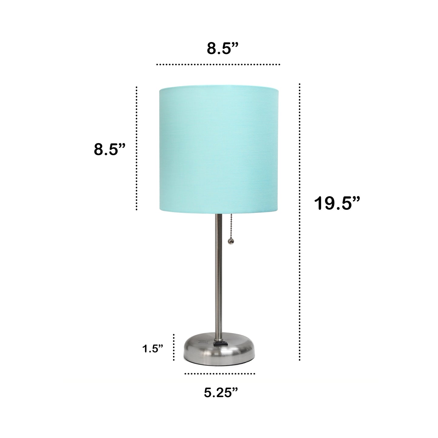 All The Rages Oslo 20" Brushed Steel Base Standard Table Lamp With Power Outlet & Aqua Fabric Shade