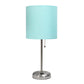 All The Rages Oslo 20" Brushed Steel Base Standard Table Lamp With Power Outlet & Aqua Fabric Shade