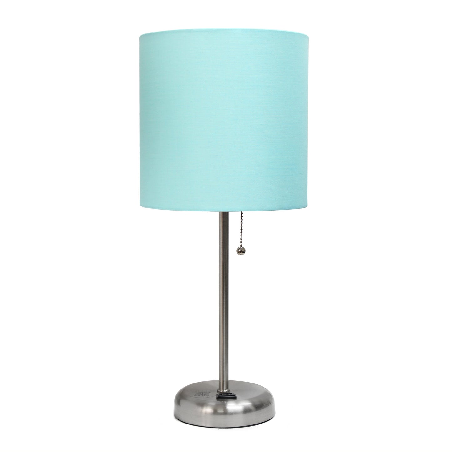 All The Rages Oslo 20" Brushed Steel Base Standard Table Lamp With Power Outlet & Aqua Fabric Shade