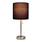 All The Rages Oslo 20" Brushed Steel Base Standard Table Lamp With Power Outlet & Black Fabric Shade