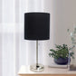 All The Rages Oslo 20" Brushed Steel Base Standard Table Lamp With Power Outlet & Black Fabric Shade