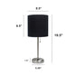 All The Rages Oslo 20" Brushed Steel Base Standard Table Lamp With Power Outlet & Black Fabric Shade