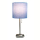 All The Rages Oslo 20" Brushed Steel Base Standard Table Lamp With Power Outlet & Blue Fabric Shade