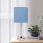 All The Rages Oslo 20" Brushed Steel Base Standard Table Lamp With Power Outlet & Blue Fabric Shade