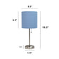All The Rages Oslo 20" Brushed Steel Base Standard Table Lamp With Power Outlet & Blue Fabric Shade