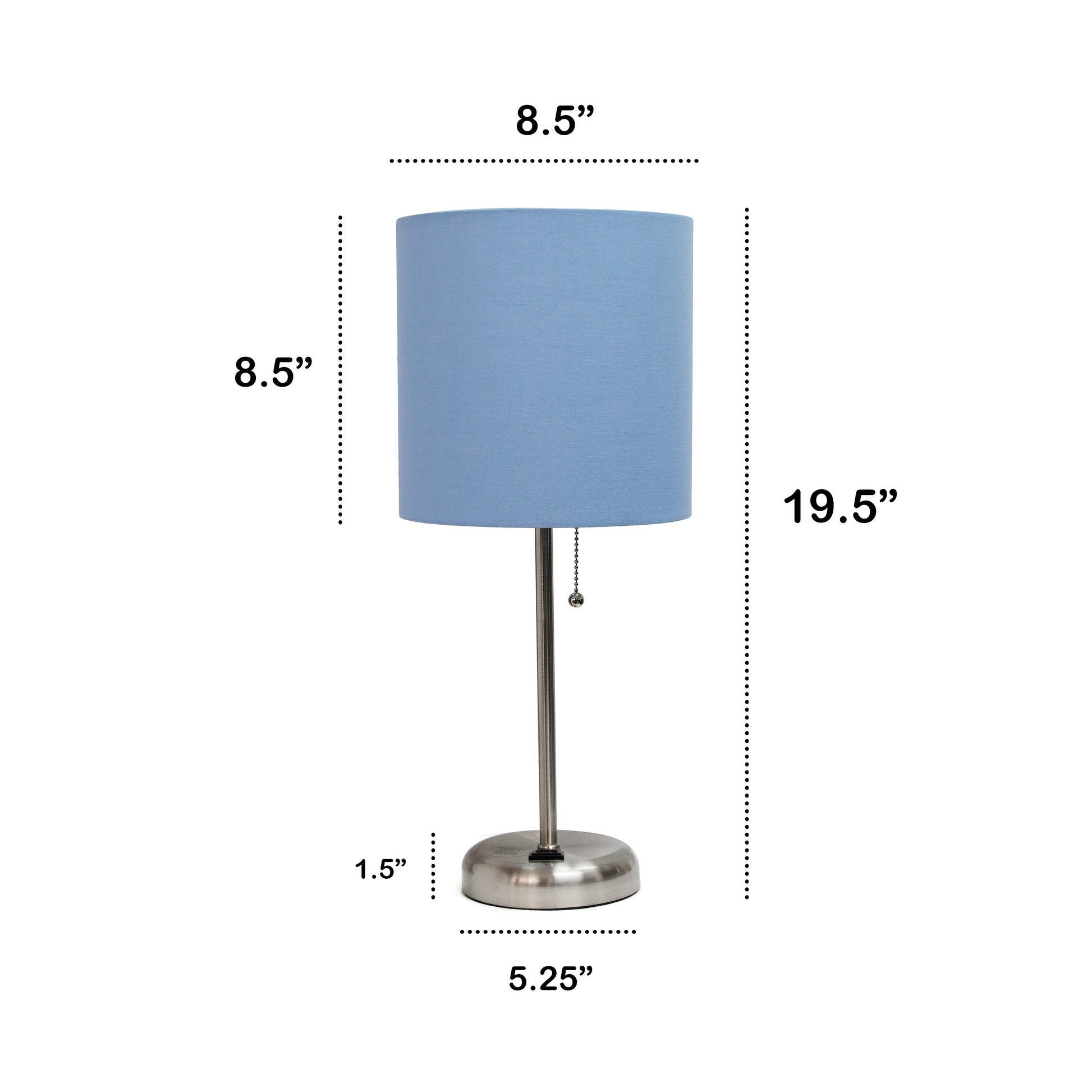 All The Rages Oslo 20" Brushed Steel Base Standard Table Lamp With Power Outlet & Blue Fabric Shade