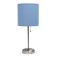 All The Rages Oslo 20" Brushed Steel Base Standard Table Lamp With Power Outlet & Blue Fabric Shade