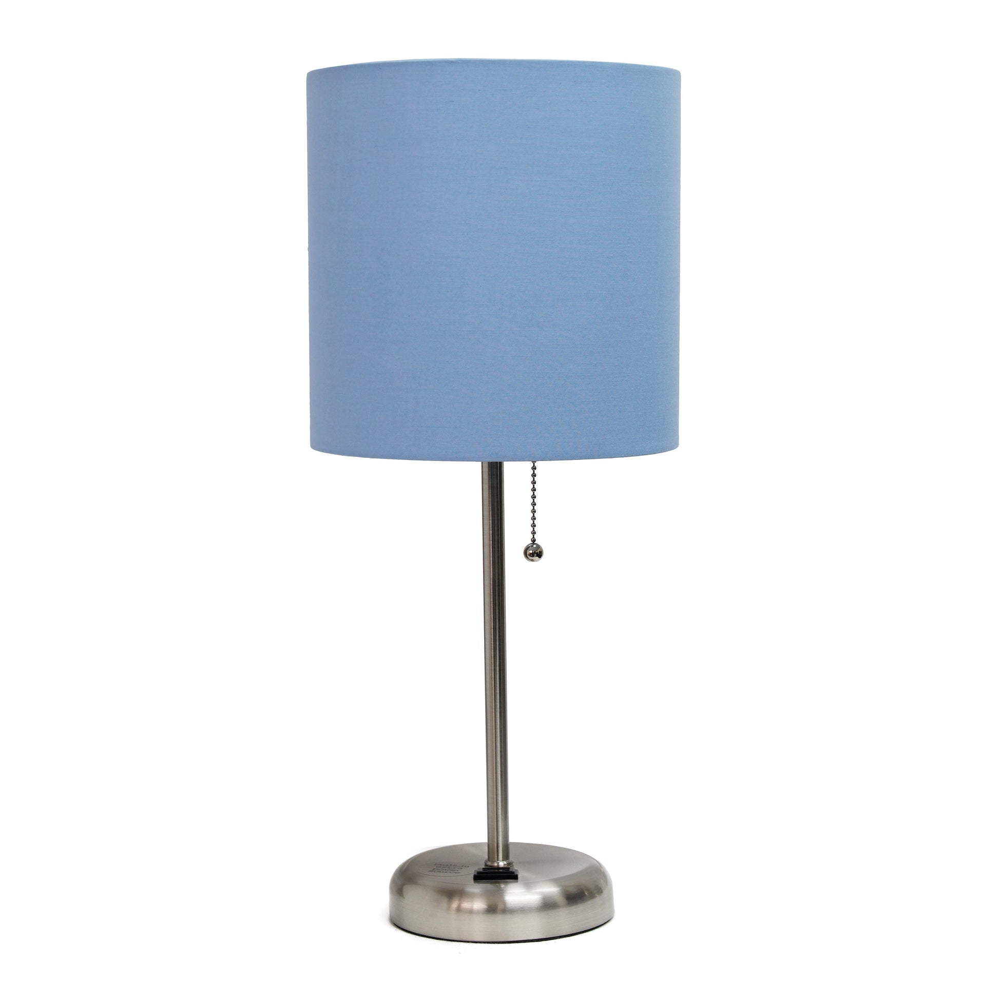 All The Rages Oslo 20" Brushed Steel Base Standard Table Lamp With Power Outlet & Blue Fabric Shade