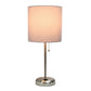 All The Rages Oslo 20" Brushed Steel Base Standard Table Lamp With Power Outlet & Gray Fabric Shade