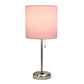 All The Rages Oslo 20" Brushed Steel Base Standard Table Lamp With Power Outlet & Light Pink Fabric Shade