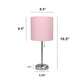 All The Rages Oslo 20" Brushed Steel Base Standard Table Lamp With Power Outlet & Light Pink Fabric Shade