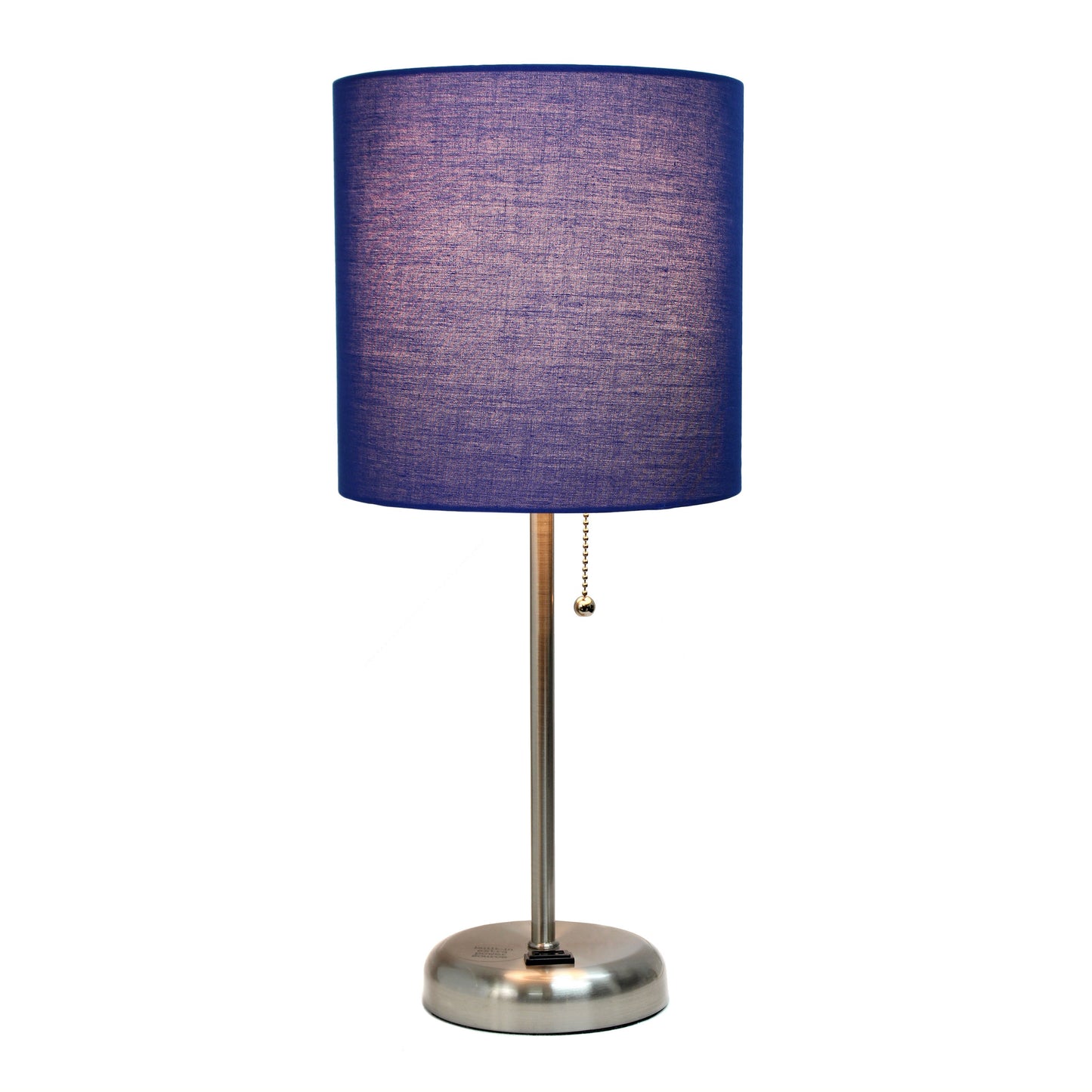 All The Rages Oslo 20" Brushed Steel Base Standard Table Lamp With Power Outlet & Navy Fabric Shade