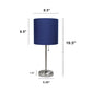 All The Rages Oslo 20" Brushed Steel Base Standard Table Lamp With Power Outlet & Navy Fabric Shade