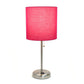 All The Rages Oslo 20" Brushed Steel Base Standard Table Lamp With Power Outlet & Pink Fabric Shade