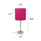 All The Rages Oslo 20" Brushed Steel Base Standard Table Lamp With Power Outlet & Pink Fabric Shade