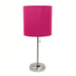 All The Rages Oslo 20" Brushed Steel Base Standard Table Lamp With Power Outlet & Pink Fabric Shade