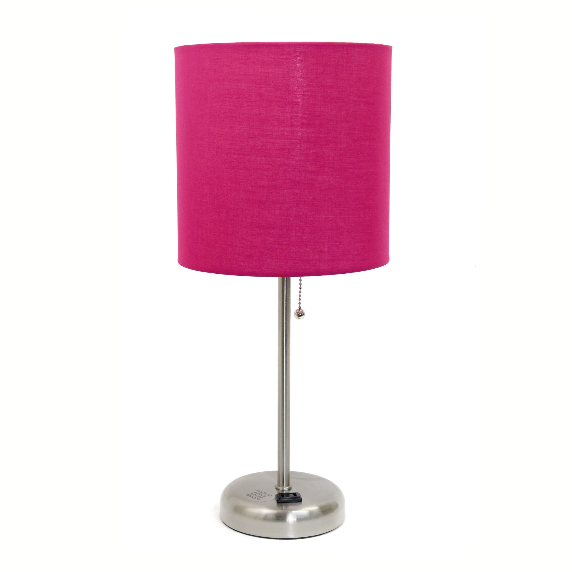 All The Rages Oslo 20" Brushed Steel Base Standard Table Lamp With Power Outlet & Pink Fabric Shade