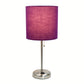 All The Rages Oslo 20" Brushed Steel Base Standard Table Lamp With Power Outlet & Purple Fabric Shade