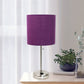 All The Rages Oslo 20" Brushed Steel Base Standard Table Lamp With Power Outlet & Purple Fabric Shade
