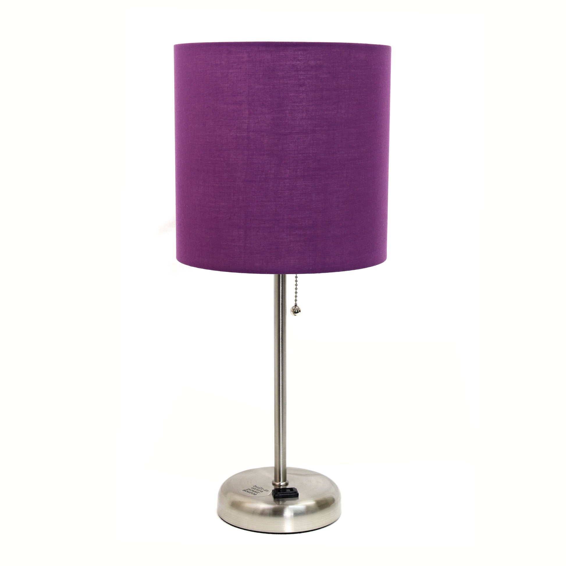 All The Rages Oslo 20" Brushed Steel Base Standard Table Lamp With Power Outlet & Purple Fabric Shade