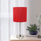All The Rages Oslo 20" Brushed Steel Base Standard Table Lamp With Power Outlet & Red Fabric Shade