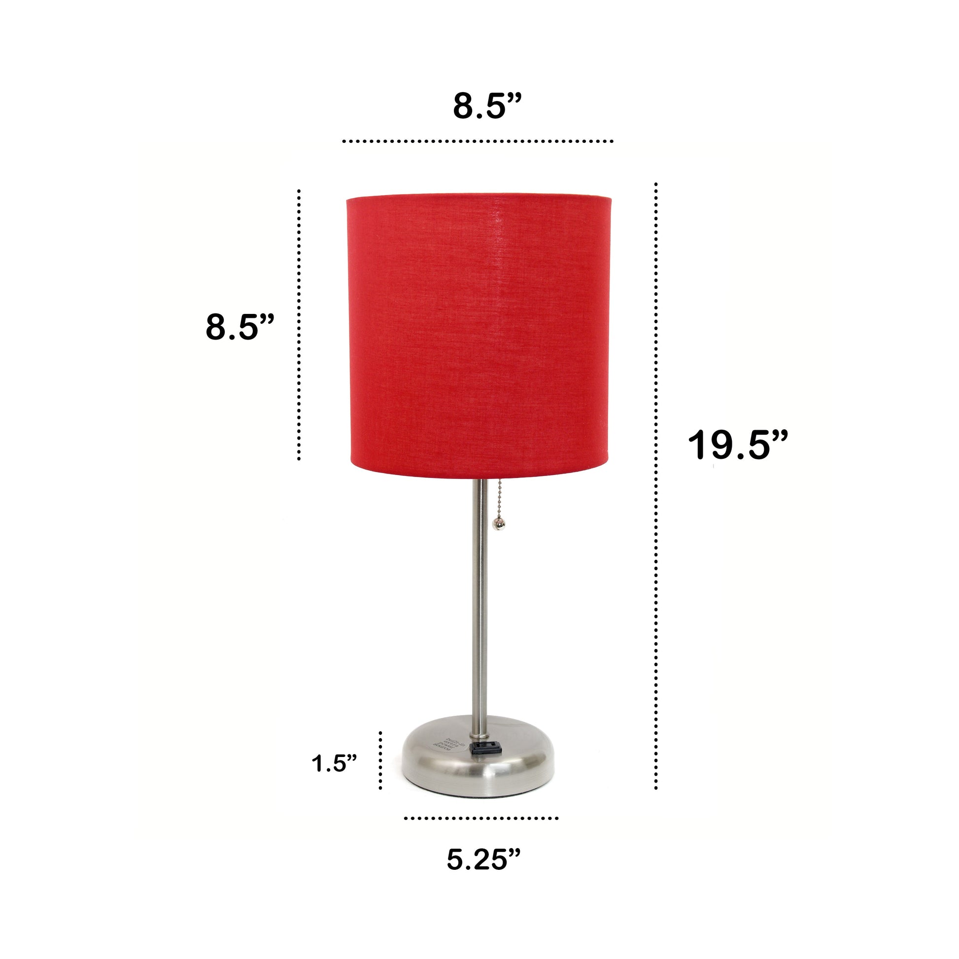 All The Rages Oslo 20" Brushed Steel Base Standard Table Lamp With Power Outlet & Red Fabric Shade