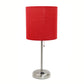 All The Rages Oslo 20" Brushed Steel Base Standard Table Lamp With Power Outlet & Red Fabric Shade
