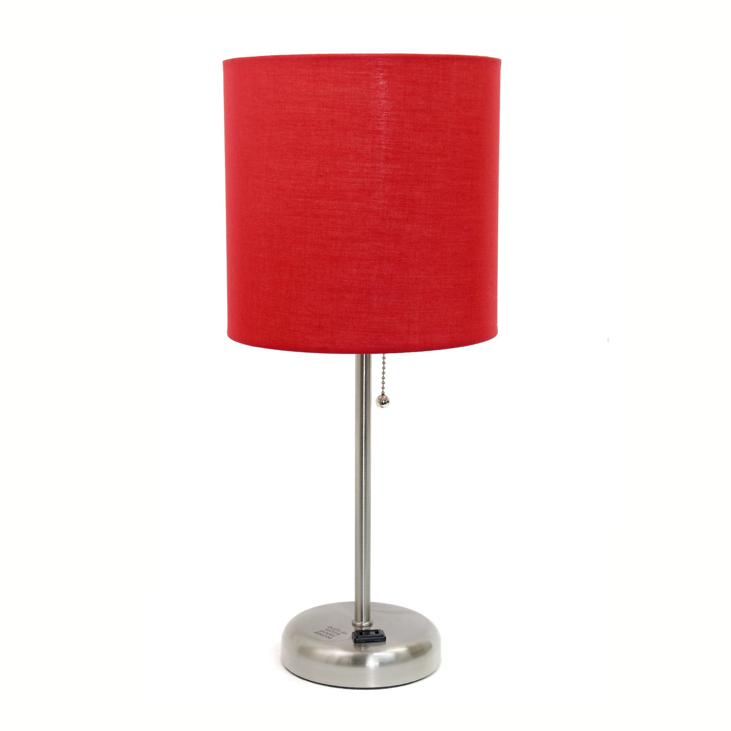 All The Rages Oslo 20" Brushed Steel Base Standard Table Lamp With Power Outlet & Red Fabric Shade