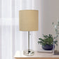 All The Rages Oslo 20" Brushed Steel Base Standard Table Lamp With Power Outlet & Tan Fabric Shade