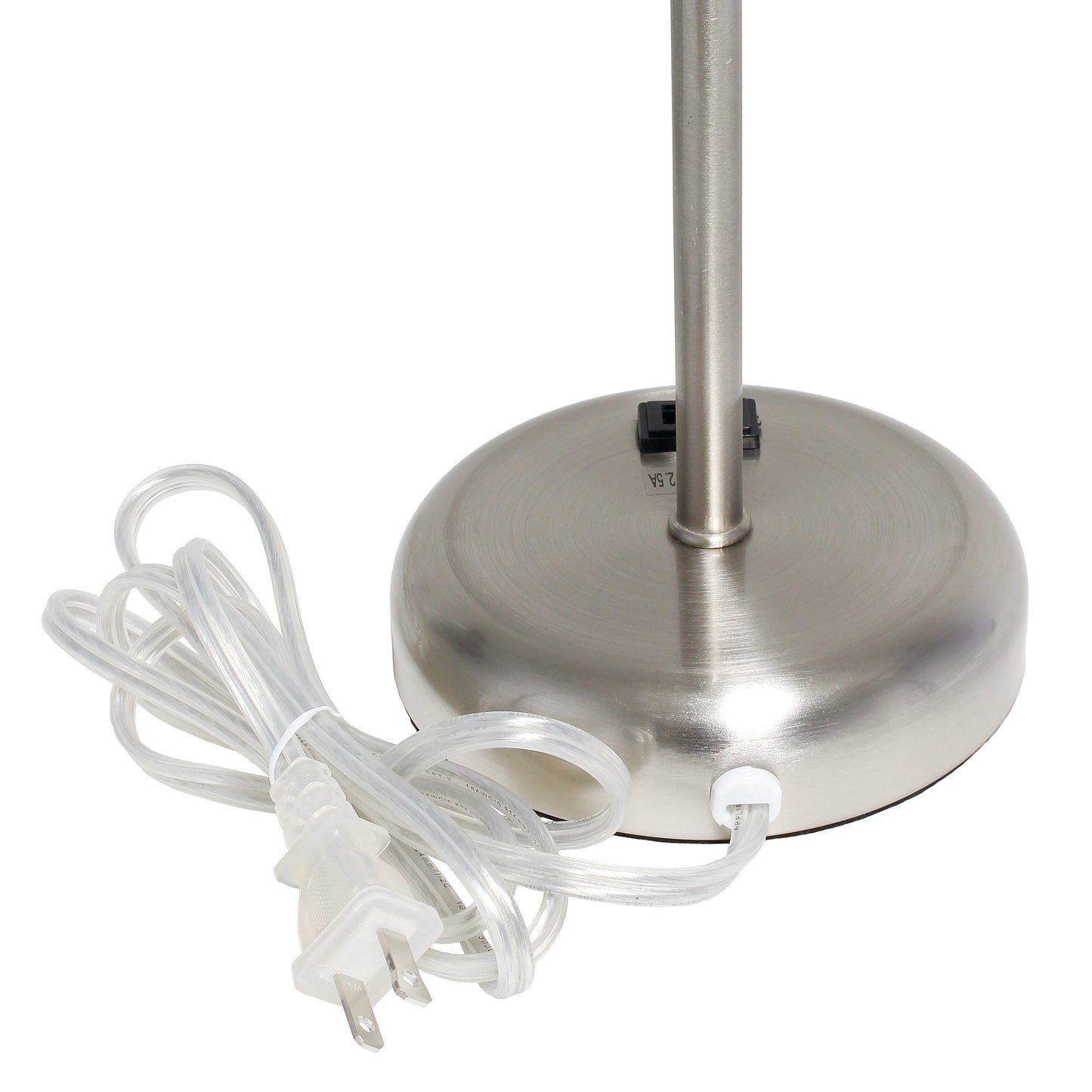 All The Rages Oslo 20" Brushed Steel Base Standard Table Lamp With Power Outlet & Tan Fabric Shade