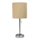 All The Rages Oslo 20" Brushed Steel Base Standard Table Lamp With Power Outlet & Tan Fabric Shade