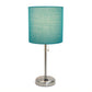 All The Rages Oslo 20" Brushed Steel Base Standard Table Lamp With Power Outlet & Teal Fabric Shade