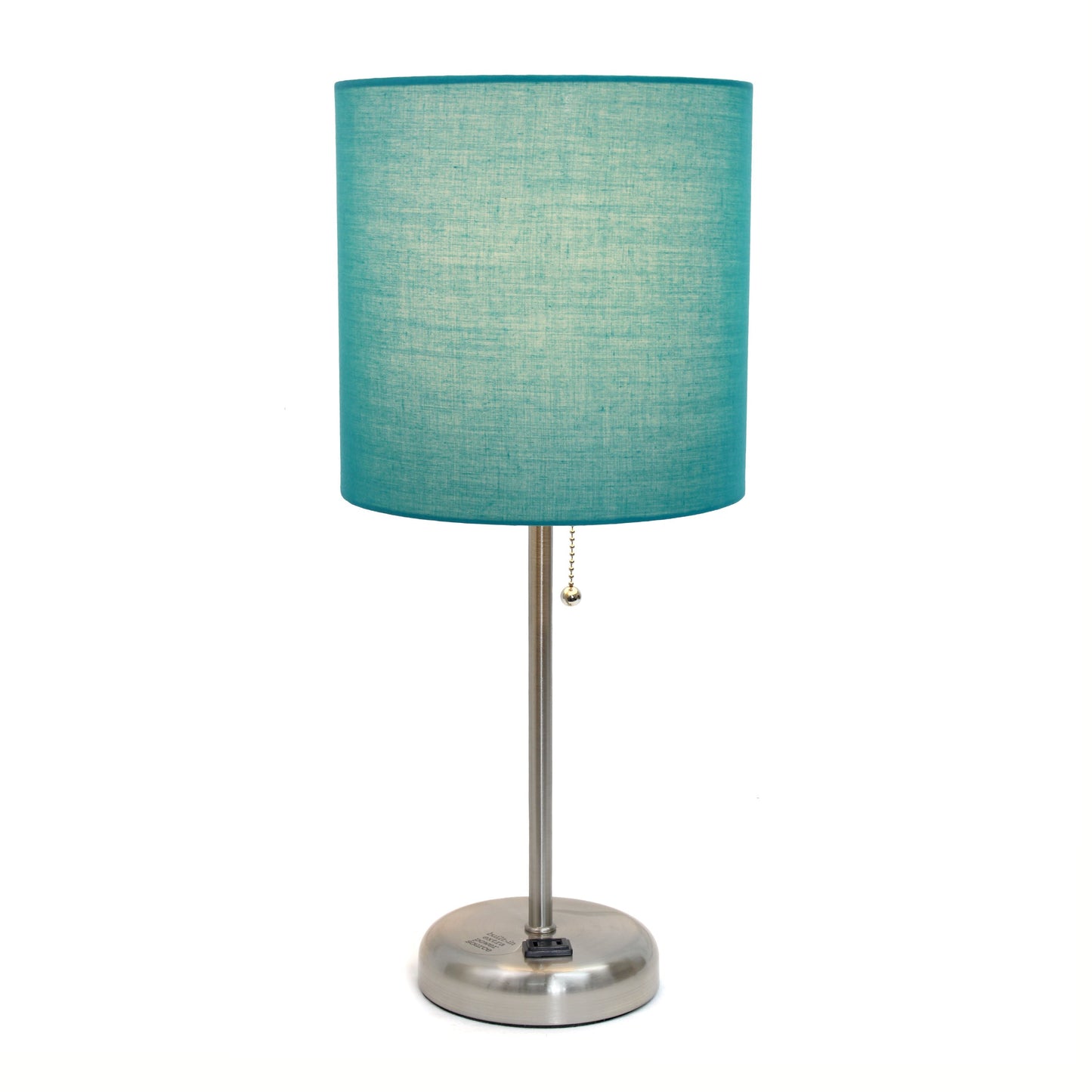 All The Rages Oslo 20" Brushed Steel Base Standard Table Lamp With Power Outlet & Teal Fabric Shade