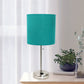All The Rages Oslo 20" Brushed Steel Base Standard Table Lamp With Power Outlet & Teal Fabric Shade