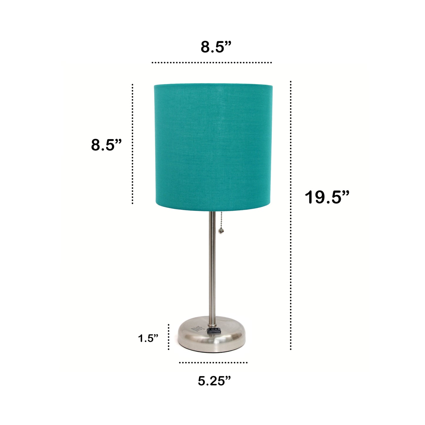 All The Rages Oslo 20" Brushed Steel Base Standard Table Lamp With Power Outlet & Teal Fabric Shade
