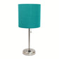 All The Rages Oslo 20" Brushed Steel Base Standard Table Lamp With Power Outlet & Teal Fabric Shade