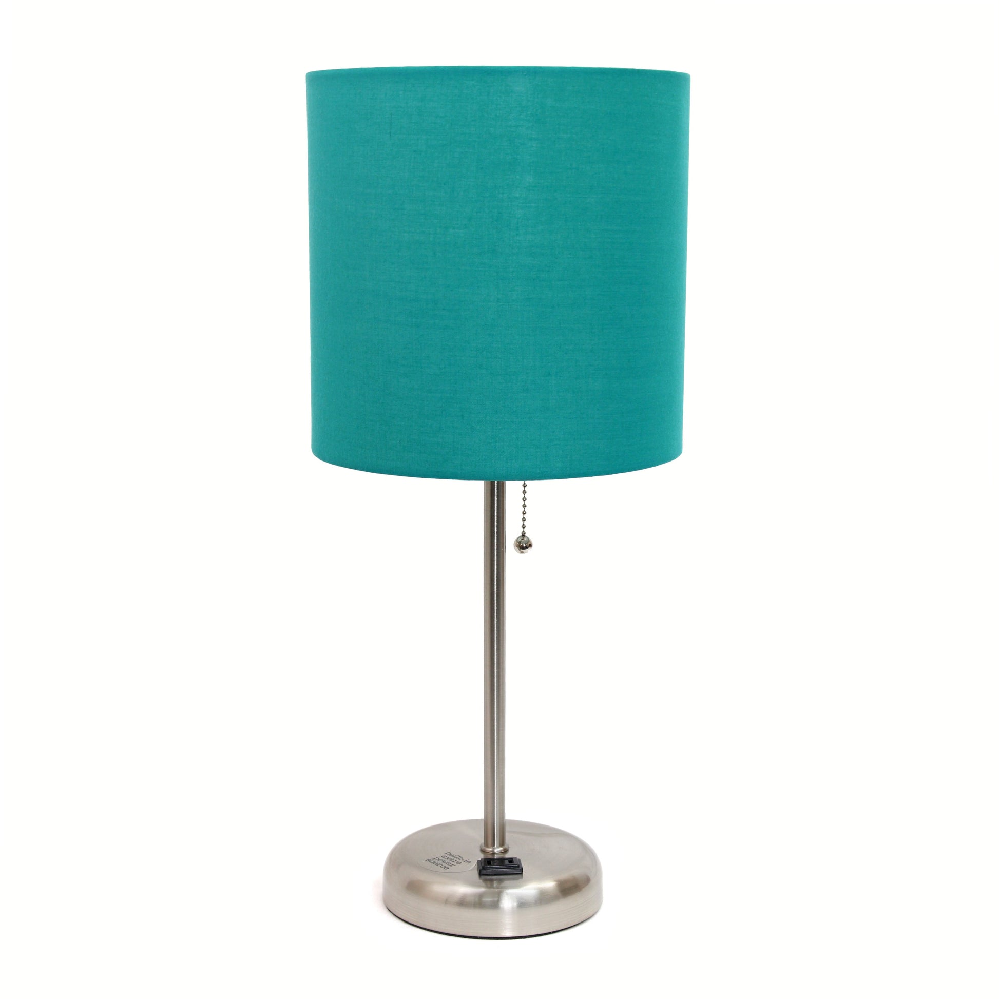 All The Rages Oslo 20" Brushed Steel Base Standard Table Lamp With Power Outlet & Teal Fabric Shade