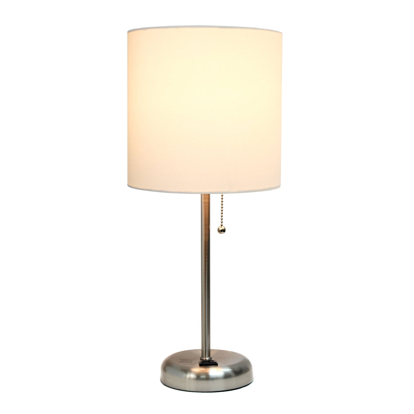 All The Rages Oslo 20" Brushed Steel Base Standard Table Lamp With Power Outlet & White Fabric Shade