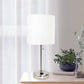All The Rages Oslo 20" Brushed Steel Base Standard Table Lamp With Power Outlet & White Fabric Shade