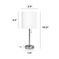 All The Rages Oslo 20" Brushed Steel Base Standard Table Lamp With Power Outlet & White Fabric Shade
